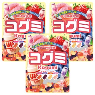 UHA 味覺糖 Kogumi酷Q彌軟糖 (乳酸飲料味), Q彈有嚼勁, 酸酸甜甜, 草莓/藍莓/原味/桃子 四種風味一次享有, 55g, 3包