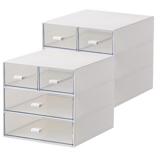 收納部屋 日式桌面抽屜盒 4格 白色/透明色 - 桌面收納、文具收納、化妝品收納, 2個