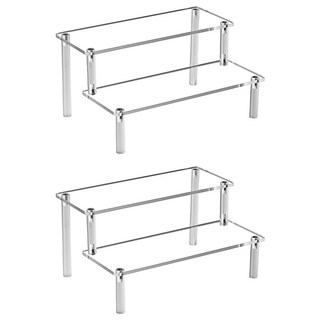 收納部屋 壓克力 20cm 雙層 透明色 階梯式 公仔展示架, 2個