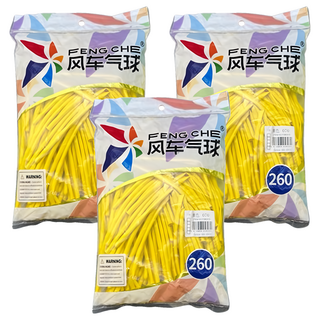 風車氣球260 派對裝飾造型氣球 多種場合適用 增添歡樂氣氛, 黃色, 3包