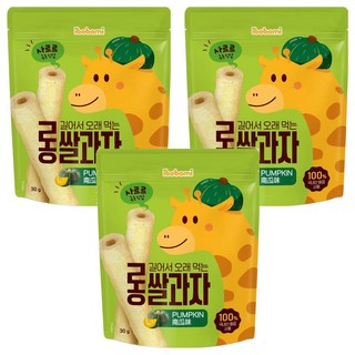 ibobomi 長米棒 健康零食 非油炸 柔軟細膩 無人工添加, 南瓜, 30g, 3包