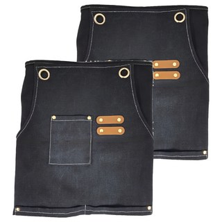 卡特屋 日系工作圍裙, 耐磨防油防水塗層, 尺寸通用可調肩帶, 質感黑, 2件