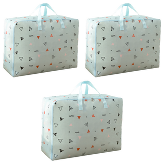 E.dot 防潑水牛津布衣物棉被防塵收納袋 加厚耐用, (30 x 1 x 22cm), 超大號(70 x 50 x 30cm), 藍三角, 3個