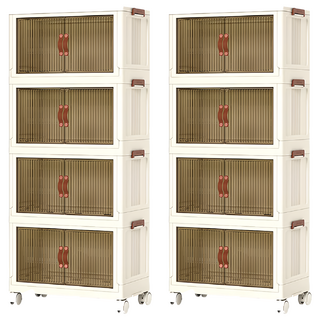 雙開門磁吸折疊收納箱 四層 PP+PS材質, 透明, 2個