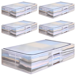 超大防水床底收納箱 PVC/合金支架 容量:約70L, 加大(80 x 47 x 18cm), 透明, 5個