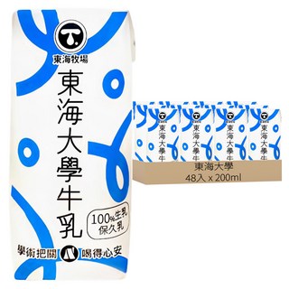 東海大學 全脂牛乳 100%生乳保久乳, 200ml, 48入