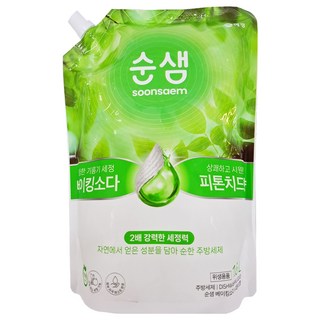 Soonsaem 水晶鹽廚房蔬果碗盤洗潔劑補充包, 天然成分洗劑, 1.6L, 1包