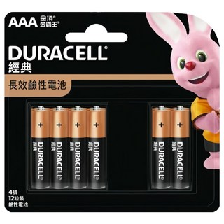 DURACELL 金頂 台灣公司貨 經典鹼性AAA電池 4號, 12入, 1組