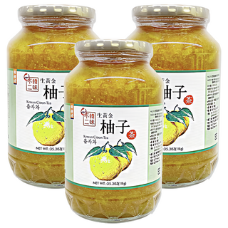 韓味不二 生黃金柚子茶，冷沖熱泡皆宜，可當果醬塗抹、西點麵包烘培用, 1kg, 1罐, 3罐