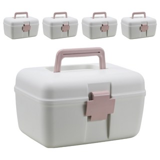 收納部屋 日式雙層手提醫療箱 粉色, 5個