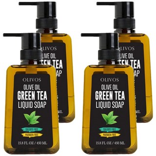 OLIVOS 奧莉芙的橄欖手工皂 土耳其冷壓初榨橄欖油液態 綠茶 問題肌推薦, 450ml, 4個