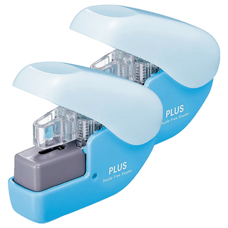 PLUS 普樂士 無針訂書機 省力結構設計 適用於紙張四邊或四角, 藍色, 2個