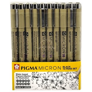 SAKURA 櫻花 PIGMA MICRON 筆格邁代針筆10件組，適合描線、插畫、原稿創作, 黑色, 1組