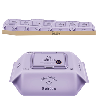Bebeen 嬰兒溼紙巾 掀蓋式, 80張, 10包