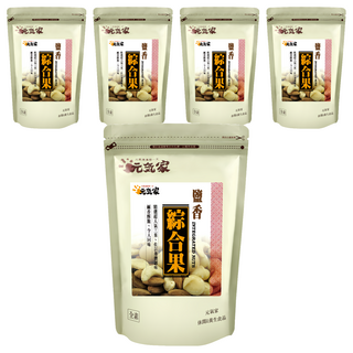 元氣家 烘焙鹽香綜合果, 精選特大腰果、夏威夷果、杏仁果, 低溫烘焙, 薄鹽調味, 200g, 5包
