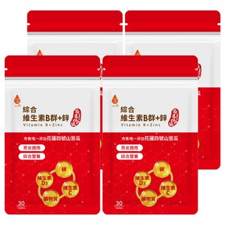 Tsuie 日濢 綜合維生素B群+鋅 添加花蓮四號山苦瓜 男女適用, 30顆, 4包