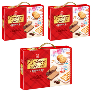 義美 製餅家綜合西點禮盒, 夾心酥(黑可可) + 威化捲(香草牛奶) + 消化餅 + 噗啾益生菌果凍(原味) + 噗啾益生菌果凍(蘋果) (1盒), 3盒