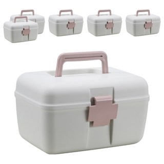 收納部屋 日式雙層手提醫療箱 粉色, 6個