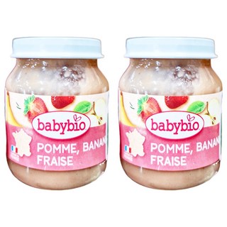babybio 有機果泥 香蕉草莓, 130g, 2罐