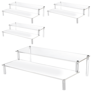 收納部屋 壓克力展示架 2層 40cm 透明色 - 公仔 模型 香水 化妝品 陳列架, 4個