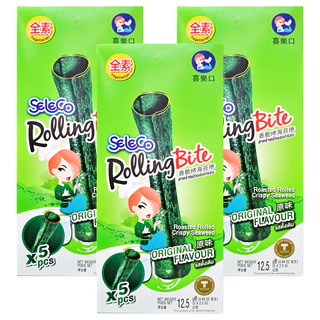 SELECO 喜樂口香脆烤海苔捲5入 原味酥脆海苔 獨立包裝, 12.5g, 3盒