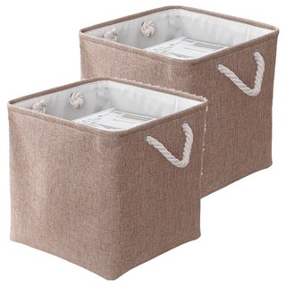 小麥購物 亞麻收納籃 方形款 C176 382g, 2個, 粉色