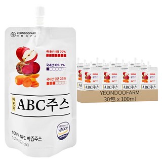 YEONDOOFARM 莊園好農 兒童ABC綜合蔬果汁 30包, 內建吸管 韓國國產水果製成, 100ml