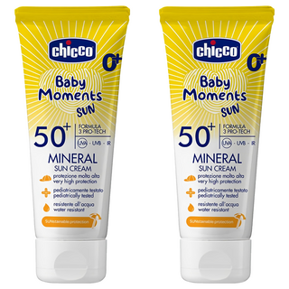 Chicco 嬰兒輕潤物理防曬乳霜 SPF50+ 75ml 0歲以上適用, 2條