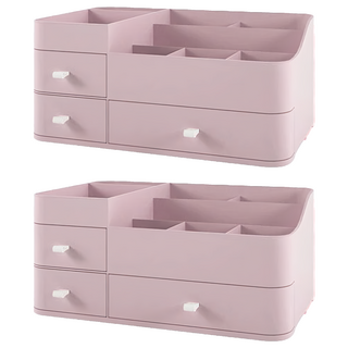 大容量化妝品收納盒 多層抽屜桌面整理收納, 乾燥玫粉, 2個