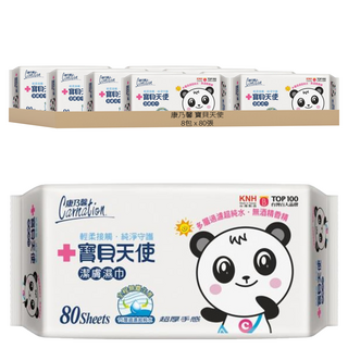 康乃馨 寶貝天使潔膚濕巾補充包 貓熊版 純水 無酒精, 1入, 8包
