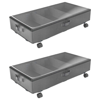 Mega 透明鋼架大容量滑輪床底牛津布收納箱 黑色, 80 x 42 x 16cm, 2個