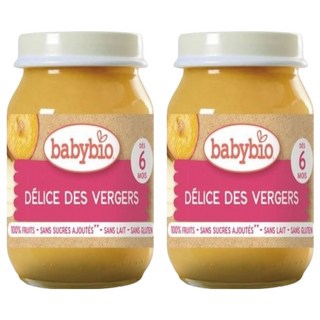 babybio 生機什錦鮮果泥 4個月以上適用, 蘋果 + 洋梨 + 蜜桃, 2罐, 130g