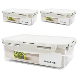 LocknLock 樂扣樂扣 BISfree 純淨保鮮盒 長方形, 安心輕巧耐用Tritan材質, 可拆洗防發霉密封矽膠圈, 3個, 淺灰色 1L