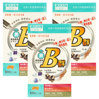 AJIOU 日本味王 男用維生素B群加強錠, 60錠, 250mg, 3罐