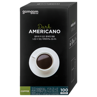 gomgom 美式深焙即溶咖啡, 100%咖啡, 100條, 1g, 1盒