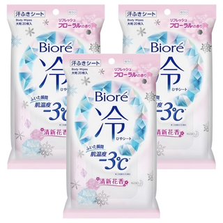 Biore 蜜妮 爽身粉濕巾 涼感3°C 清新鮮花香, 20張, 3包