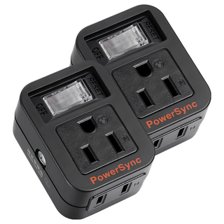 PowerSync 包爾星克 2P+3P 1開2插防雷擊壁插 TC2M12S0, 黑色, 2個, 5.8cm