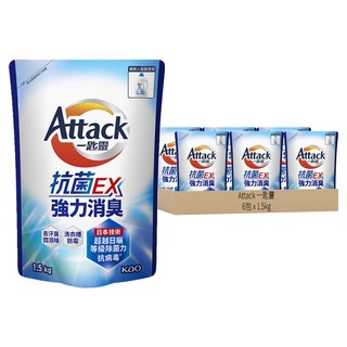 Attack 一匙靈 台灣公司貨 抗菌EX洗衣精 抗菌EX強力消臭 補充包, 1.5kg, 6包