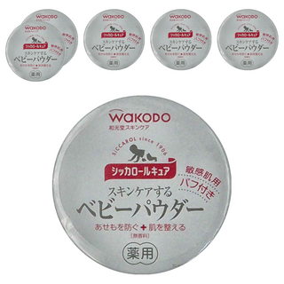 WaKODO 和光堂 嬰兒爽身粉, 140g, 無香, 藥用, 附粉撲, 6個