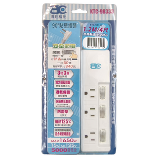 BC 博銓 3切3座 延長用電源線組 耐熱125°C 過載保護 電線雙絕緣 持座夾, 1.2m, 白色, 1條