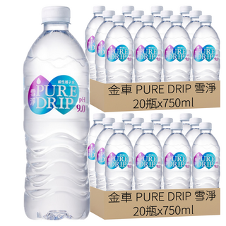 金車 PURE DRIP 雪淨 鹼性離子水, 750ml, 40瓶