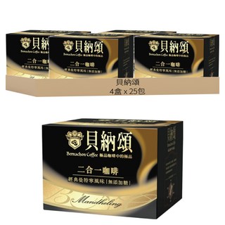 貝納頌 二合一曼特寧 無糖, 13g, 25包, 4盒