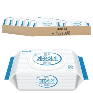 Tamsaa 濕紙巾 掀蓋式, 100張, 30包