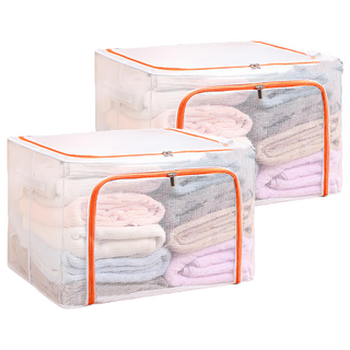 特大透明棉被衣物收納箱 66L, 2個, 橘色
