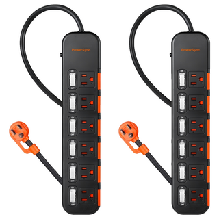 PowerSync 群加 6開6插滑蓋防塵防雷擊延長用電源線組 三孔 TS6DC627, 2.7m, 黑色, 2組