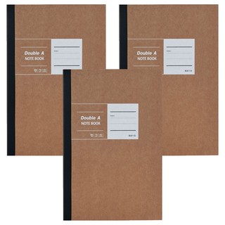 Double A B5膠裝筆記本 布膠系列 厚螺紋卡紙封面 縫線裝訂可攤平, 黃牛皮色, 3本