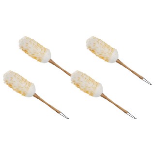 NATURE LIVING 羊毛除塵撢 柔軟細緻 耐用原木手把, 白色 + 棕色, 4支