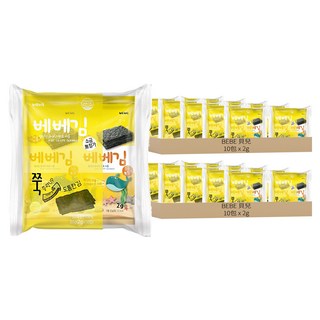 BEBE貝兒 純淨海苔, 韓國優質紫菜製作, 無添加鹽, 添加亞麻仁油和芝麻油, 烘烤非油炸, 低負擔, 無人工添加劑、色素和防腐劑, 全素可食, 2g, 20包