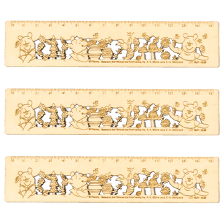 Winnie the Pooh 小熊維尼 百畝森林系列木質鏤空15公分尺 16 x 3.5cm, 維尼小豬綠 木色, 3個