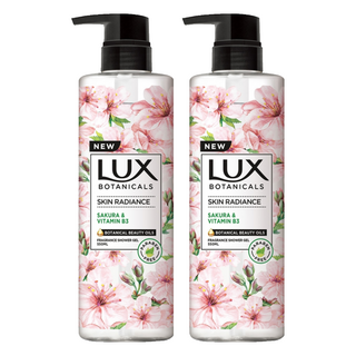 LUX 麗仕 植萃香氛沐浴露 浪漫晚櫻花香 添加維他命B3透亮精華 無添加PARABENS防腐劑和合成著色劑, 550ml, 2瓶
